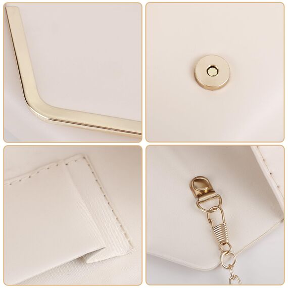 Larcenciel Clutch Apricot, Elegant Leder Handtasche Nude mit Abnehmbarer Kette, Vintage Veganes Envelope Abendtasche, Mode Umschlag Umhängetasche, Crossbody Tasche für Hochzeit, Bankett, 22x11x5CM