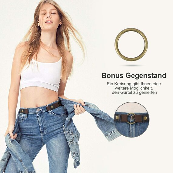 JasGood Schnallenfreier Damen Stretch Elastischer Gürtel für Damen Herren, Plus Size Keine Schnalle Unsichtbarer Gürtel für Jeans Hosen, Kaffee, 44cm(Für Hosengröße 60cm-85cm)