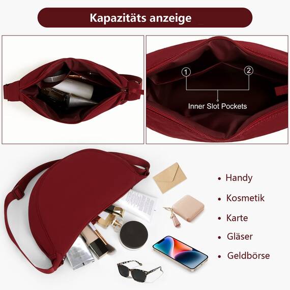 TIAASTAP Damen Halbmond Crossbody Umhängetasche, Unisex Hobo Crossbody Bag, Wasserdichte Leichtes Nylon Bauchtasche mit verstellbarer Schultergurt Für Alltag & Freizeit