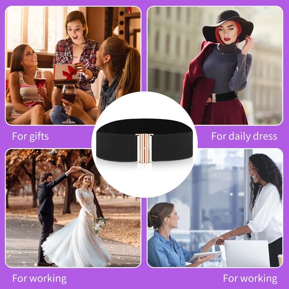 Andibro Breiter elastischer Gürtel für Damen,Stretch Taillengürtel Damenkleid Schnallengürtel Vintage Cinch Gürtel verstellbarer Bund (schwarz)