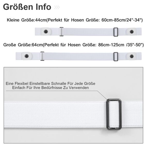 JasGood Schnallenfreier Damen Stretch Elastischer Gürtel für Damen Herren, Plus Size Keine Schnalle Unsichtbarer Gürtel für Jeans Hosen, Weiß, 64cm(Für Hosengröße 86cm-125cm)