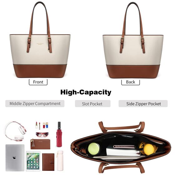 Jocose Moose Damen Handtasche Schultertasche, Vintage Leder Tasche Shopper Groß für BüRo Schule Einkauf, Geschenk mit Einer Damen Geldbörse