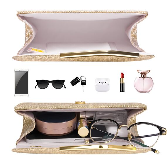 Larcenciel Clutch, Glitzer Pailletten Tasche mit Kette, Elegant Damen Abendtasche Kleine Envelope Handtasche für Hochzeit Party Bankett (Champagner)