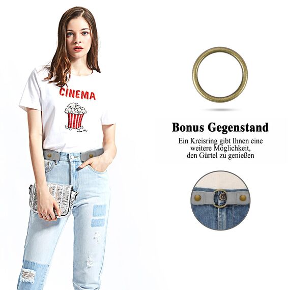 JasGood Schnallenfreier Damen Stretch Elastischer Gürtel für Damen Herren, Plus Size Keine Schnalle Unsichtbarer Gürtel für Jeans Hosen, Grau, 44cm(Für Hosengröße 60cm-85cm)