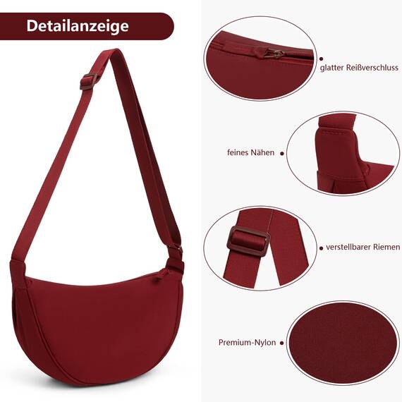 TIAASTAP Damen Halbmond Crossbody Umhängetasche, Unisex Hobo Crossbody Bag, Wasserdichte Leichtes Nylon Bauchtasche mit verstellbarer Schultergurt Für Alltag & Freizeit