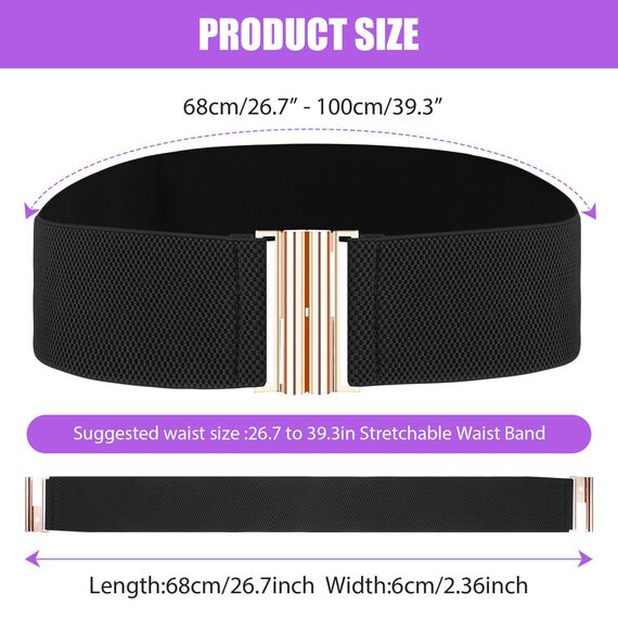 Andibro Breiter elastischer Gürtel für Damen,Stretch Taillengürtel Damenkleid Schnallengürtel Vintage Cinch Gürtel verstellbarer Bund (schwarz)