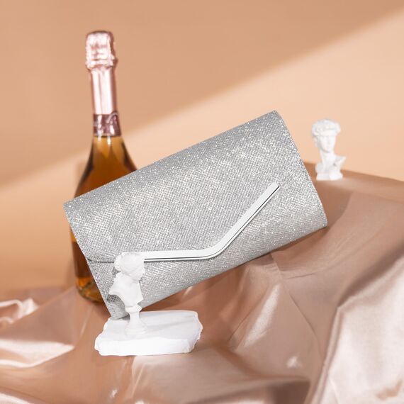 Larcenciel Clutch Silber, Glitzer Tasche Handtasche mit Abnehmbarer Kette, Elegant Abendhandtasche für Damen, Pailletten Taschen Crossbody Envelope Umhängetasche für Hochzeit Party Bankett Feiertage