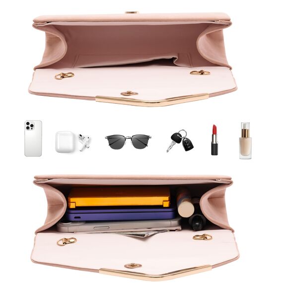 Larcenciel Clutch Rosa, Elegant Wildleder Handtasche mit Abnehmbarer Kette, Vintage Samt Envelope Abendtasche, Mode Umschlag Umhängetasche, Crossbody Tasche für Hochzeit, Party, Bankett, 22x11x5CM