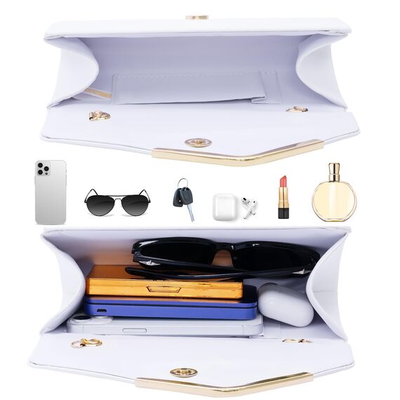 Larcenciel Clutch Beige Weiße, Elegant Leder Handtasche mit Abnehmbarer Kette, Vintage Veganes Envelope Abendtasche, Mode Umschlag Umhängetasche, Crossbody Tasche für Hochzeit Party Bankett 22x11x5CM