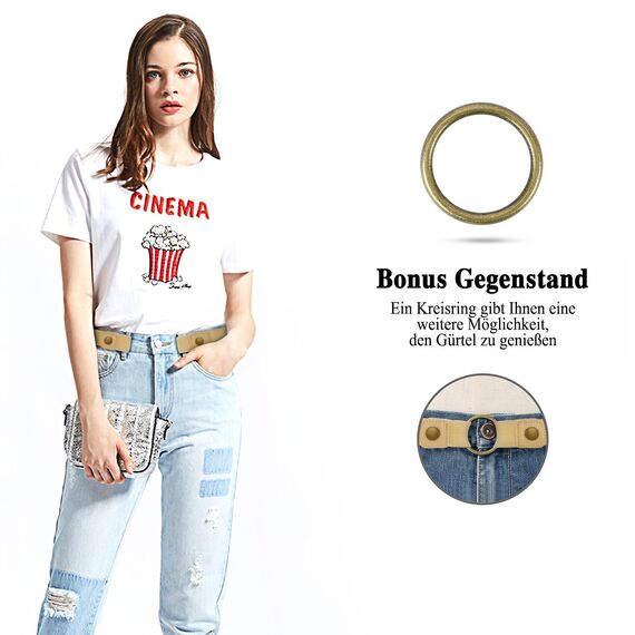 JasGood Schnallenfreier Damen Stretch Elastischer Gürtel für Damen Herren, Plus Size Keine Schnalle Unsichtbarer Gürtel für Jeans Hosen, Beige, 64cm(Für Hosengröße 86cm-125cm)