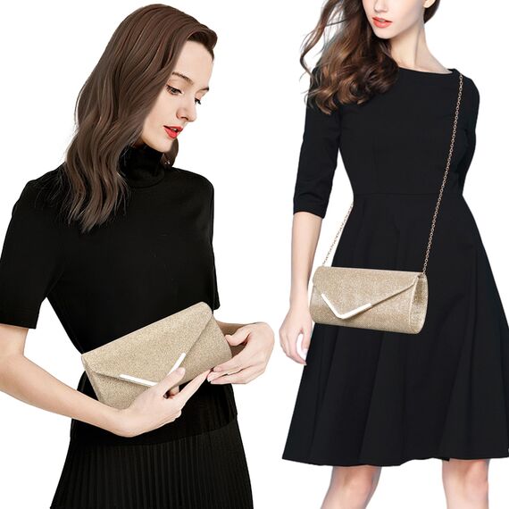 Larcenciel Clutch, Glitzer Pailletten Tasche mit Kette, Elegant Damen Abendtasche Kleine Envelope Handtasche für Hochzeit Party Bankett (Champagner)