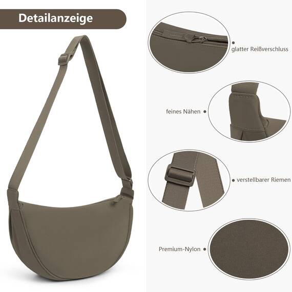 TIAASTAP Damen Halbmond Crossbody Umhängetasche, Unisex Hobo Crossbody Bag, Wasserdichte Leichtes Nylon Bauchtasche mit verstellbarer Schultergurt Für Alltag & Freizeit