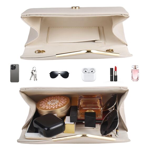 Larcenciel Clutch Apricot, Elegant Leder Handtasche Nude mit Abnehmbarer Kette, Vintage Veganes Envelope Abendtasche, Mode Umschlag Umhängetasche, Crossbody Tasche für Hochzeit, Bankett, 22x11x5CM
