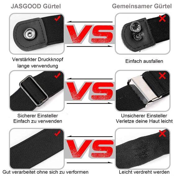 JasGood Schnallenfreier Damen Stretch Elastischer Gürtel für Damen Herren, Plus Size Keine Schnalle Unsichtbarer Gürtel für Jeans Hosen, Weiß, 44cm(Für Hosengröße 60cm-85cm)