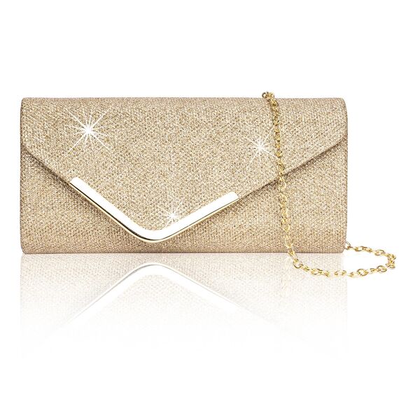 Larcenciel Clutch, Glitzer Pailletten Tasche mit Kette, Elegant Damen Abendtasche Kleine Envelope Handtasche für Hochzeit Party Bankett (Champagner)