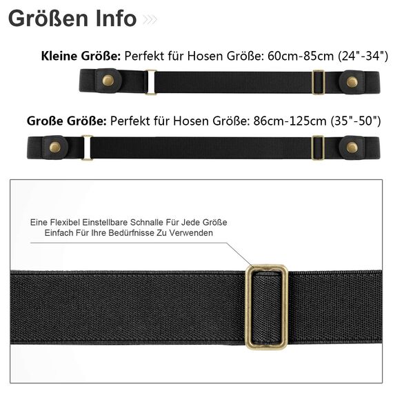 JasGood Schnallenfreier Damen Stretch Elastischer Gürtel für Damen Herren, Plus Size Keine Schnalle Unsichtbarer Gürtel für Jeans Hosen, Schwarz, 44cm(Für Hosengröße 60cm-85cm)