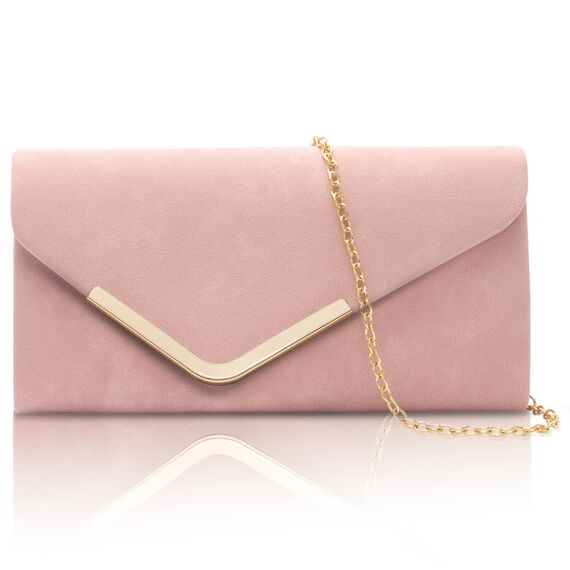 Larcenciel Clutch Rosa, Elegant Wildleder Handtasche mit Abnehmbarer Kette, Vintage Samt Envelope Abendtasche, Mode Umschlag Umhängetasche, Crossbody Tasche für Hochzeit, Party, Bankett, 22x11x5CM