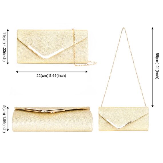 Larcenciel Damen Clutch, Glänzende Pailletten Abendtaschen mit Abnehmbarer Kette, Envelope Handtasche für Damen, Elegante Cross Body Umhängetasche für Hochzeit, Party, Bankett, Feiertage (Gold)