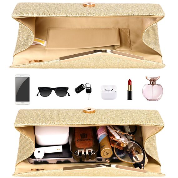 Larcenciel Damen Clutch, Glänzende Pailletten Abendtaschen mit Abnehmbarer Kette, Envelope Handtasche für Damen, Elegante Cross Body Umhängetasche für Hochzeit, Party, Bankett, Feiertage (Gold)