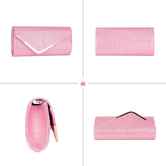 Larcenciel Damen Clutch, Glänzende Pailletten Abendtaschen mit Abnehmbarer Kette, Envelope Handtasche für Damen, Elegante Cross Body Umhängetasche für Hochzeit, Party, Bankett, Feiertage (Rosa)