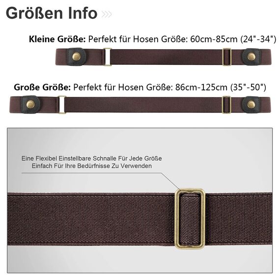 JasGood Schnallenfreier Damen Stretch Elastischer Gürtel für Damen Herren, Plus Size Keine Schnalle Unsichtbarer Gürtel für Jeans Hosen, Kaffee, 64cm(Für Hosengröße 86cm-125cm)