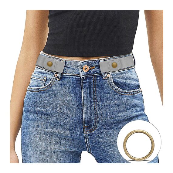JasGood Schnallenfreier Damen Stretch Elastischer Gürtel für Damen Herren, Plus Size Keine Schnalle Unsichtbarer Gürtel für Jeans Hosen, Grau, 64cm(Für Hosengröße 86cm-125cm)
