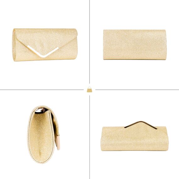 Larcenciel Damen Clutch, Glänzende Pailletten Abendtaschen mit Abnehmbarer Kette, Envelope Handtasche für Damen, Elegante Cross Body Umhängetasche für Hochzeit, Party, Bankett, Feiertage (Gold)