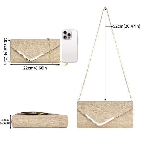 Larcenciel Clutch, Glitzer Pailletten Tasche mit Kette, Elegant Damen Abendtasche Kleine Envelope Handtasche für Hochzeit Party Bankett (Champagner)