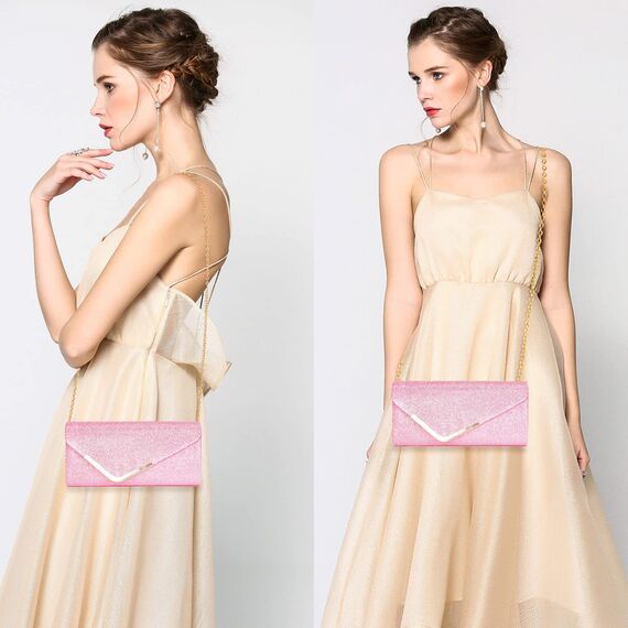 Larcenciel Damen Clutch, Glänzende Pailletten Abendtaschen mit Abnehmbarer Kette, Envelope Handtasche für Damen, Elegante Cross Body Umhängetasche für Hochzeit, Party, Bankett, Feiertage (Rosa)