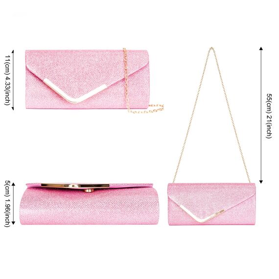 Larcenciel Damen Clutch, Glänzende Pailletten Abendtaschen mit Abnehmbarer Kette, Envelope Handtasche für Damen, Elegante Cross Body Umhängetasche für Hochzeit, Party, Bankett, Feiertage (Rosa)