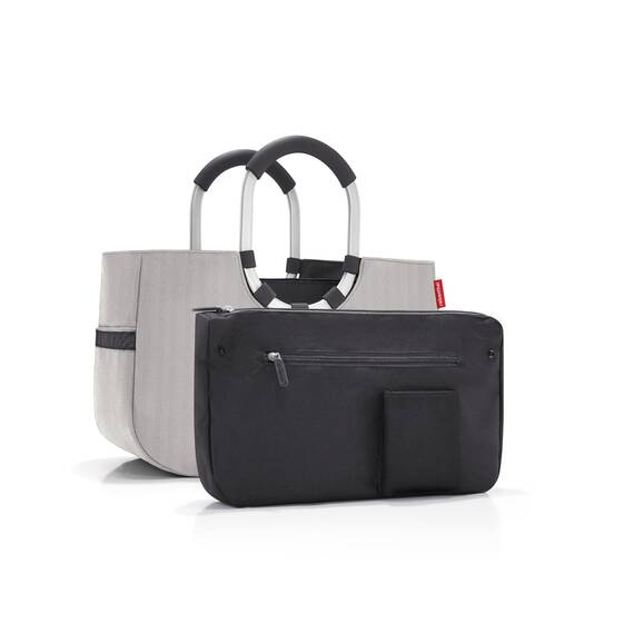 reisenthel loopshopper M herringbone grey – Stabile Tasche mit praktischen Fächern aus recycelten PET-Flaschen – Eleganz beim Einkaufen, viel Funktion inklusive!