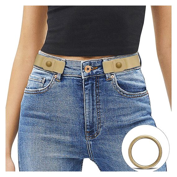 JasGood Schnallenfreier Damen Stretch Elastischer Gürtel für Damen Herren, Plus Size Keine Schnalle Unsichtbarer Gürtel für Jeans Hosen, Beige, 64cm(Für Hosengröße 86cm-125cm)