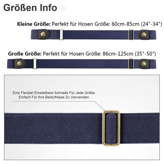 JasGood Schnallenfreier Damen Stretch Elastischer Gürtel für Damen Herren, Plus Size Keine Schnalle Unsichtbarer Gürtel für Jeans Hosen, Blau, 44cm(Für Hosengröße 60cm-85cm)