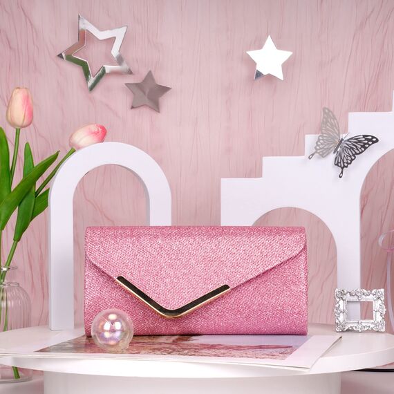 Larcenciel Damen Clutch, Glänzende Pailletten Abendtaschen mit Abnehmbarer Kette, Envelope Handtasche für Damen, Elegante Cross Body Umhängetasche für Hochzeit, Party, Bankett, Feiertage (Rosa)