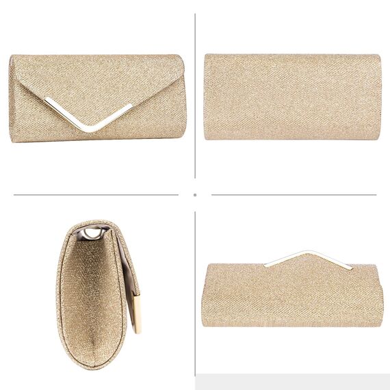 Larcenciel Clutch, Glitzer Pailletten Tasche mit Kette, Elegant Damen Abendtasche Kleine Envelope Handtasche für Hochzeit Party Bankett (Champagner)