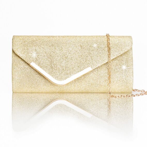 Larcenciel Damen Clutch, Glänzende Pailletten Abendtaschen mit Abnehmbarer Kette, Envelope Handtasche für Damen, Elegante Cross Body Umhängetasche für Hochzeit, Party, Bankett, Feiertage (Gold)