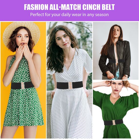 Andibro Breiter elastischer Gürtel für Damen,Stretch Taillengürtel Damenkleid Schnallengürtel Vintage Cinch Gürtel verstellbarer Bund (schwarz)