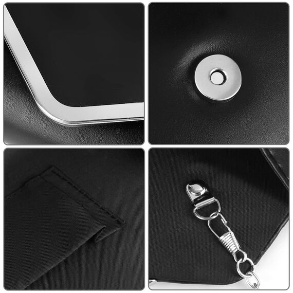 Larcenciel Clutch Schwarz, Elegant Leder Handtasche mit Abnehmbarer Kette, Vintage Veganes Envelope Abendtasche, Mode Umschlag Umhängetasche, Crossbody Tasche für Hochzeit Party Bankett, 22x11x5CM