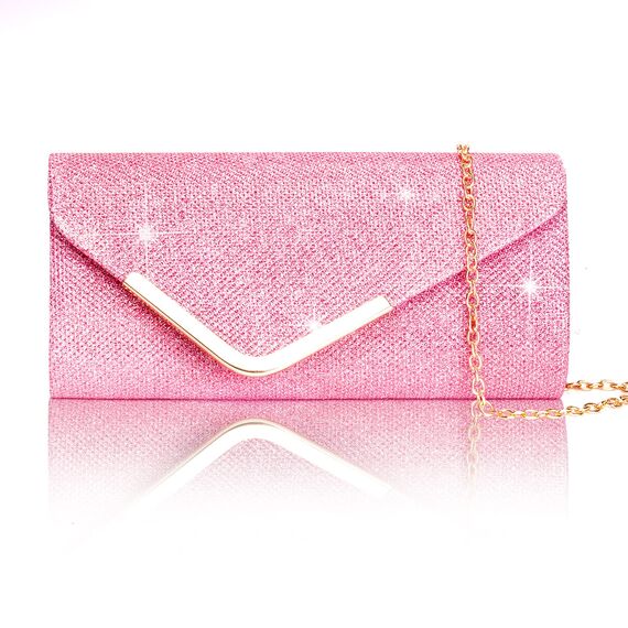 Larcenciel Damen Clutch, Glänzende Pailletten Abendtaschen mit Abnehmbarer Kette, Envelope Handtasche für Damen, Elegante Cross Body Umhängetasche für Hochzeit, Party, Bankett, Feiertage (Rosa)