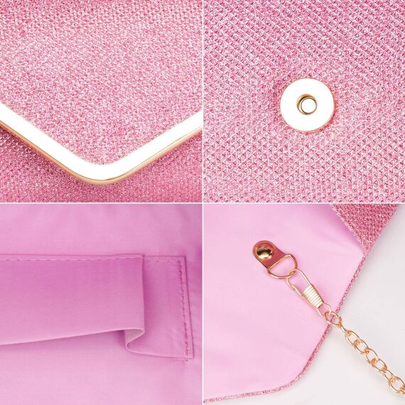 Larcenciel Damen Clutch, Glänzende Pailletten Abendtaschen mit Abnehmbarer Kette, Envelope Handtasche für Damen, Elegante Cross Body Umhängetasche für Hochzeit, Party, Bankett, Feiertage (Rosa)