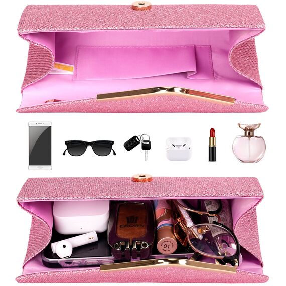 Larcenciel Damen Clutch, Glänzende Pailletten Abendtaschen mit Abnehmbarer Kette, Envelope Handtasche für Damen, Elegante Cross Body Umhängetasche für Hochzeit, Party, Bankett, Feiertage (Rosa)