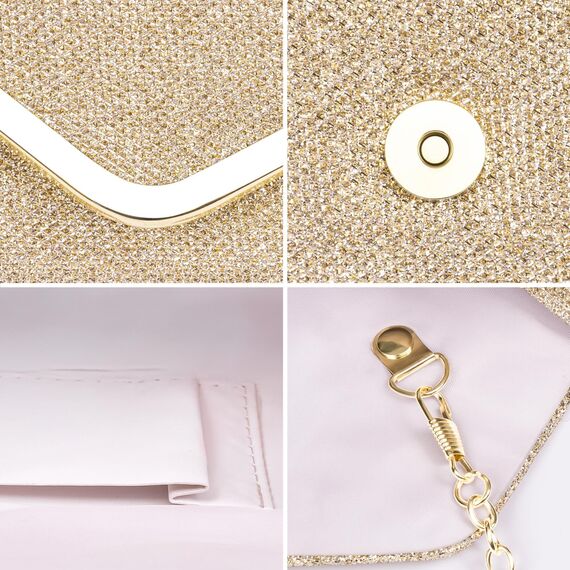 Larcenciel Clutch, Glitzer Pailletten Tasche mit Kette, Elegant Damen Abendtasche Kleine Envelope Handtasche für Hochzeit Party Bankett (Champagner)