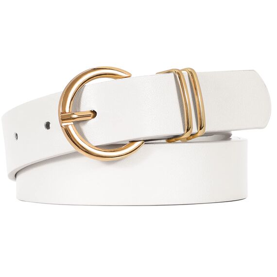 JasGood Damen Ledergürtel für Jeans Hosen Kleider Mode Goldschnalle Damen Leder Gürtel, Weiß, 110cm