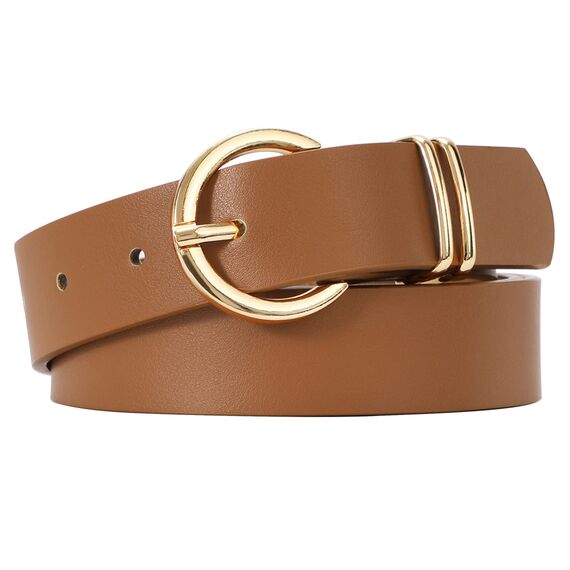 JasGood Damen Ledergürtel für Jeans Hosen Kleider Mode Goldschnalle Damen Leder Gürtel,Brown,100cm