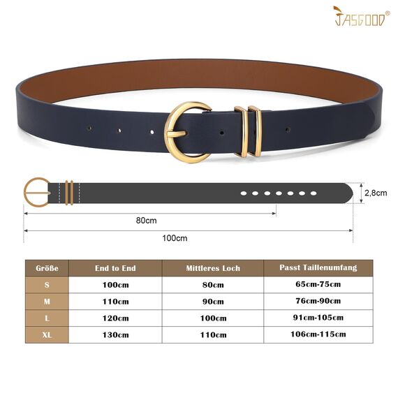 JasGood Damen Ledergürtel für Jeans Hosen Kleider Mode Goldschnalle Damen Leder Gürtel,Navy blau,120cm