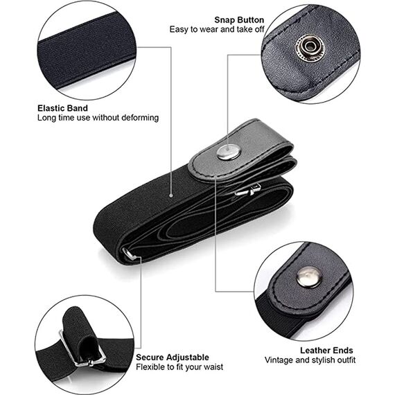 4 Stücke Gürtel Elastischer Ohne Schnalle | Unsichtbare für Damen / Herren - Schnallenfreier Stretch Elastischer für Jeans Hosen Kleid Justierbarer Unisex Keine Schnalle Buckless