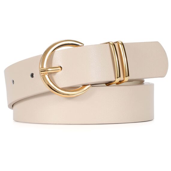 JasGood Damen Ledergürtel für Jeans Hosen Kleider Mode Goldschnalle Damen Leder Gürtel, Beige, 110cm