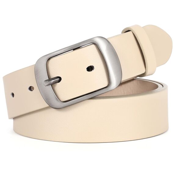 JasGood Damen Ledergürtel für Jeans Hosen Mode Kleid Gürtel für Damen mit Dornschließe, Beige, 120cm(Für Taillengröße 91-105cm)