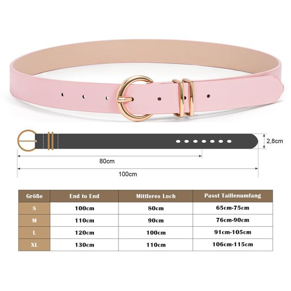 JasGood Damen Ledergürtel für Jeans Hosen Kleider Mode Goldschnalle Damen Leder Gürtel,Rosa,100cm