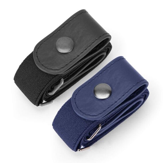 JasGood 2 Pack Schnallenfrei Elastischer Gürtel für Damen oder Herren, Ohne Schnalle Keine Ausbuchtung Unsichtbare Gürtel, Schwarz/Blau, 46cm(Für Hosengrößen 55cm-90cm)